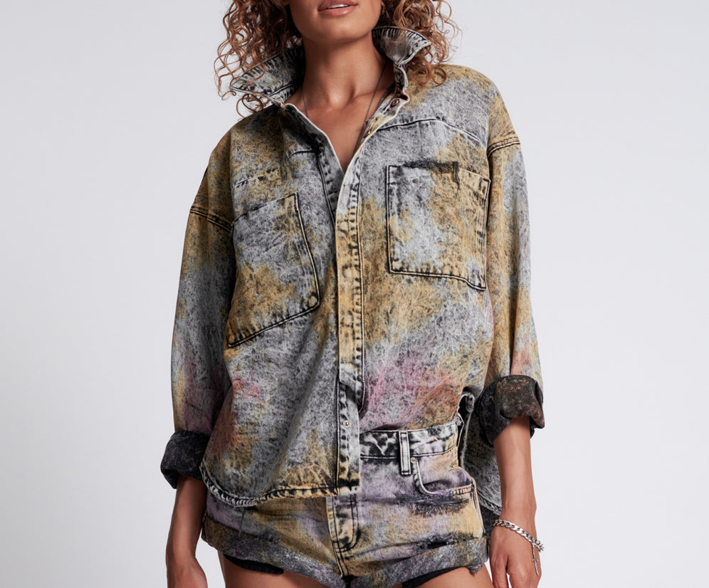 Bandits Low Waist Denim Shorts - Sunset Acid