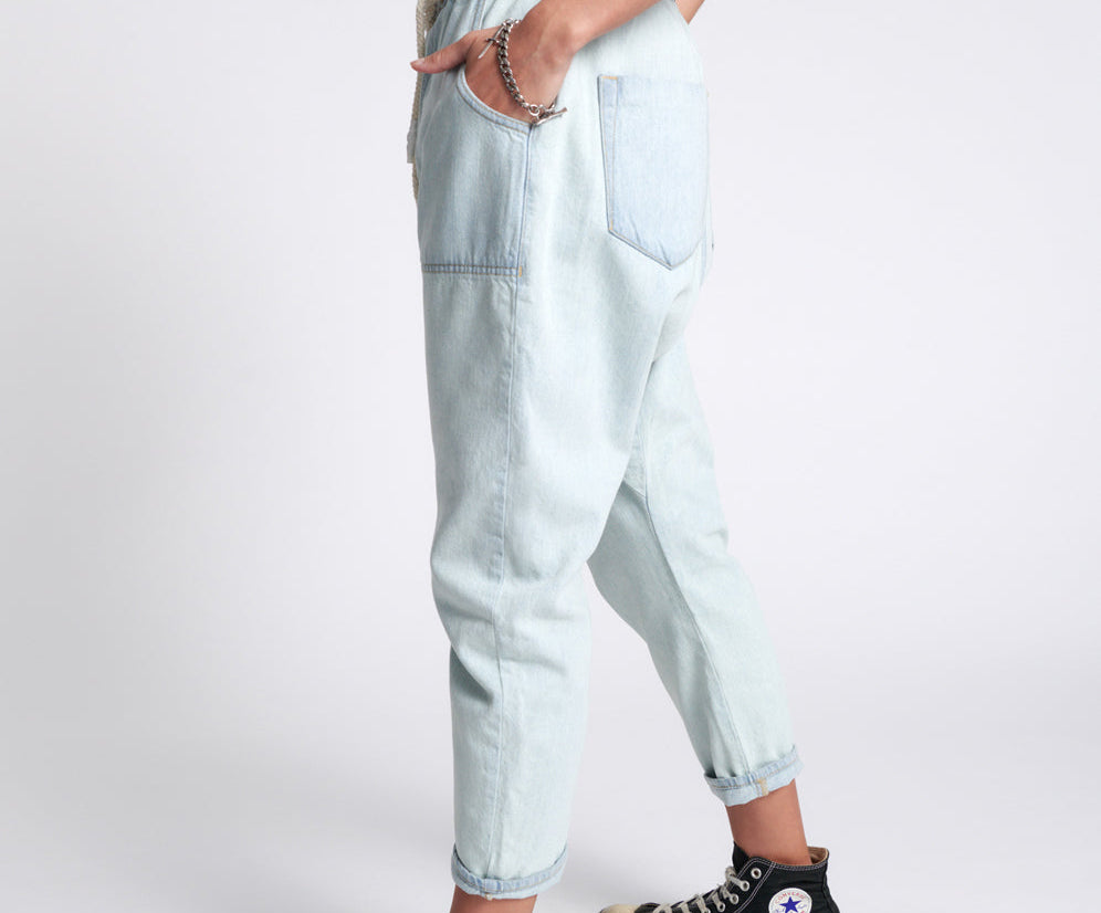 Shabbies Low Waist Drawstring Boyfriend Denim Jeans - Angel Blue