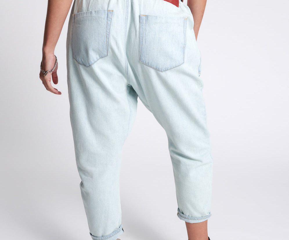 Shabbies Low Waist Drawstring Boyfriend Denim Jeans - Angel Blue