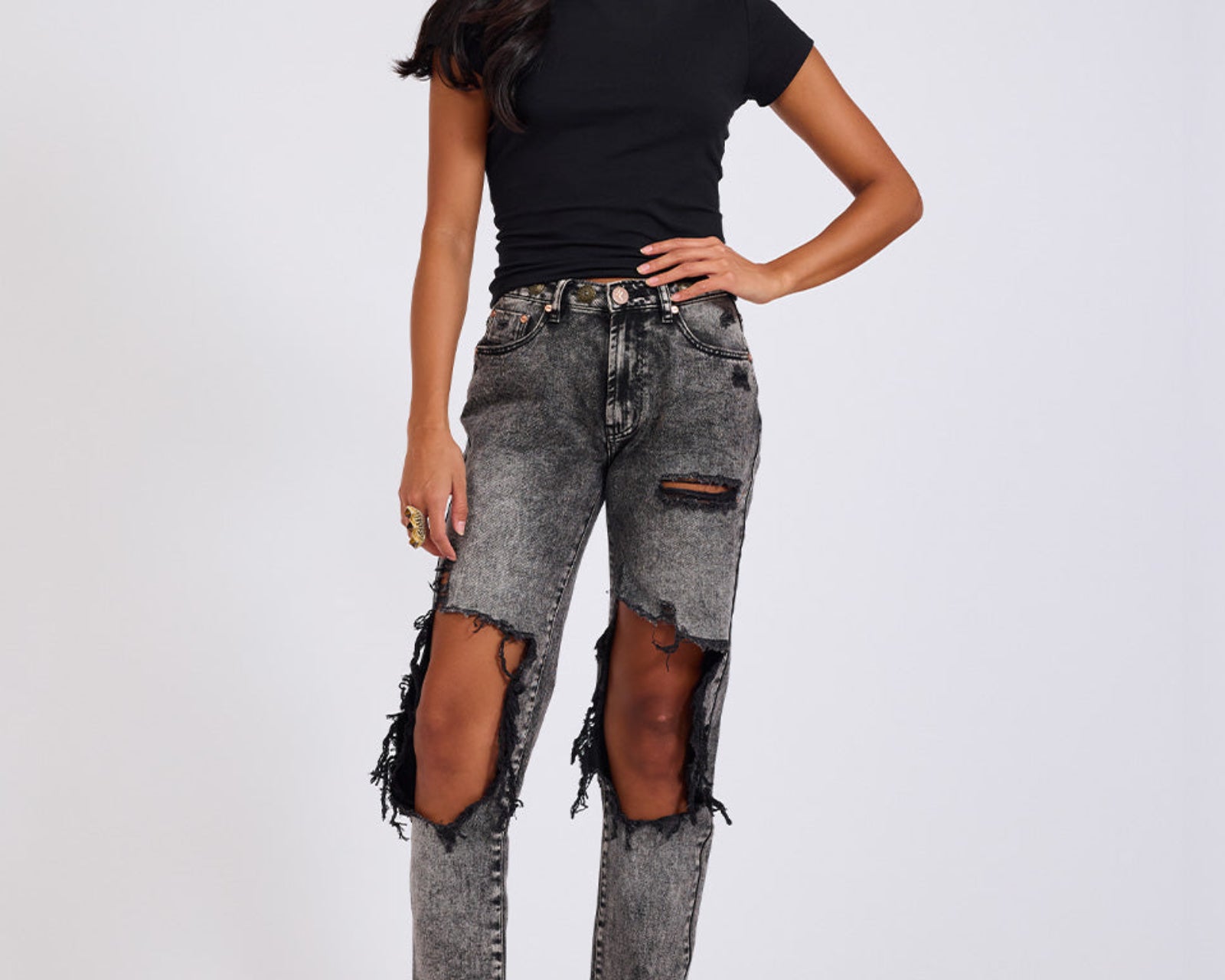 Awesome Baggies High Waist Straight Leg Denim Jeans - Rodeo Grey