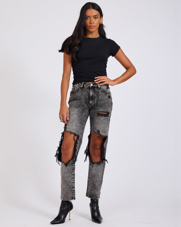 Awesome Baggies High Waist Straight Leg Denim Jeans - Rodeo Grey