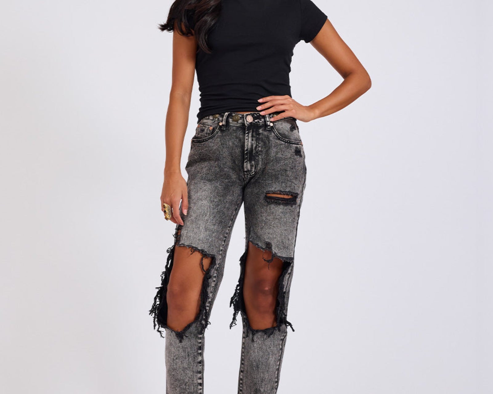 Awesome Baggies High Waist Straight Leg Denim Jeans - Rodeo Grey
