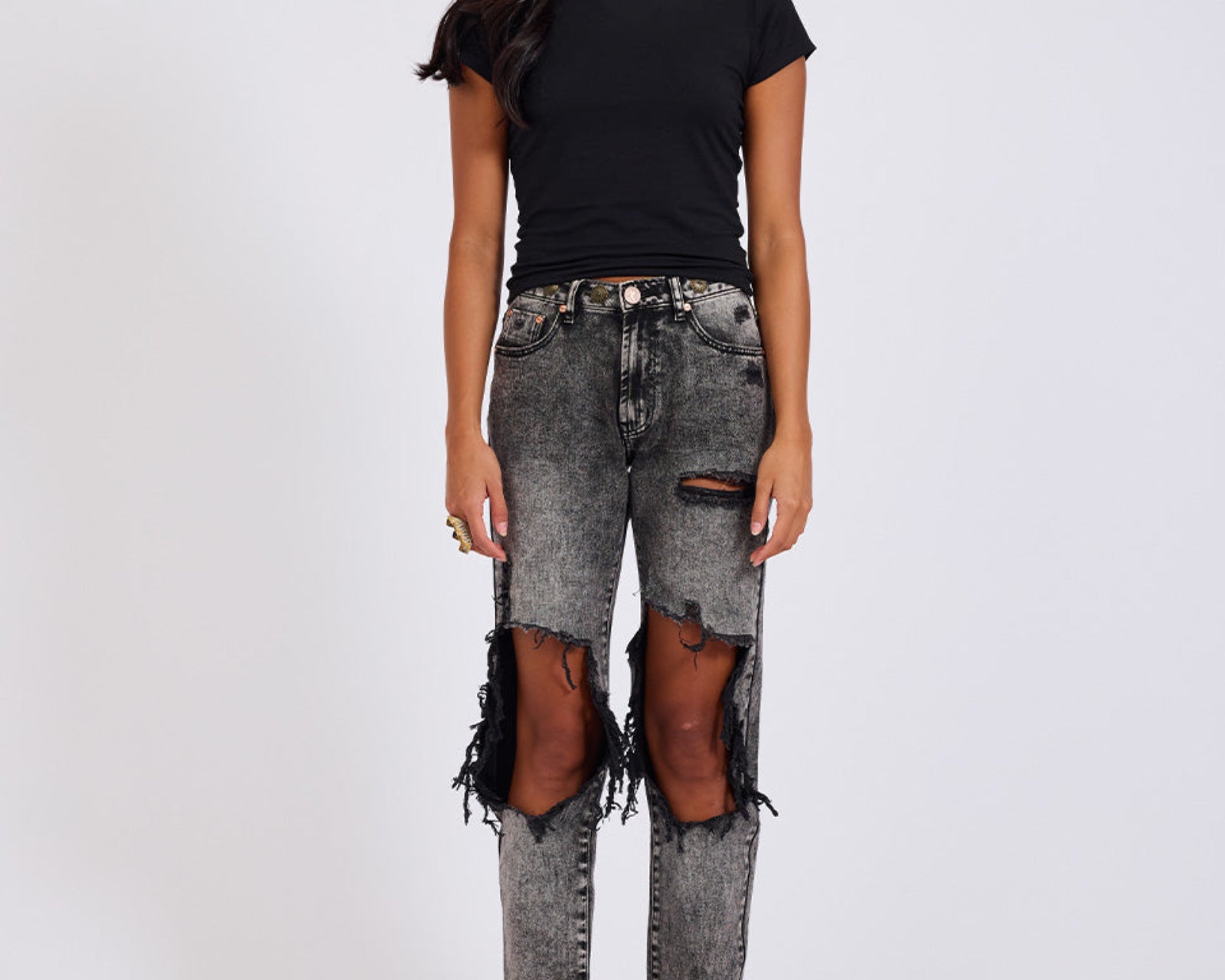 Awesome Baggies High Waist Straight Leg Denim Jeans - Rodeo Grey