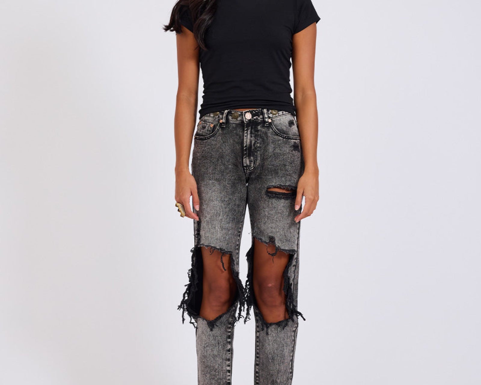 Awesome Baggies High Waist Straight Leg Denim Jeans - Rodeo Grey