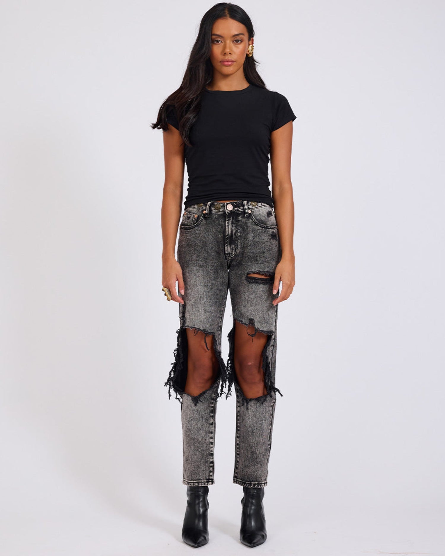 Women's Denim Jeans Awesome Baggies High Waist Straight Leg Denim Jeans - Rodeo Grey