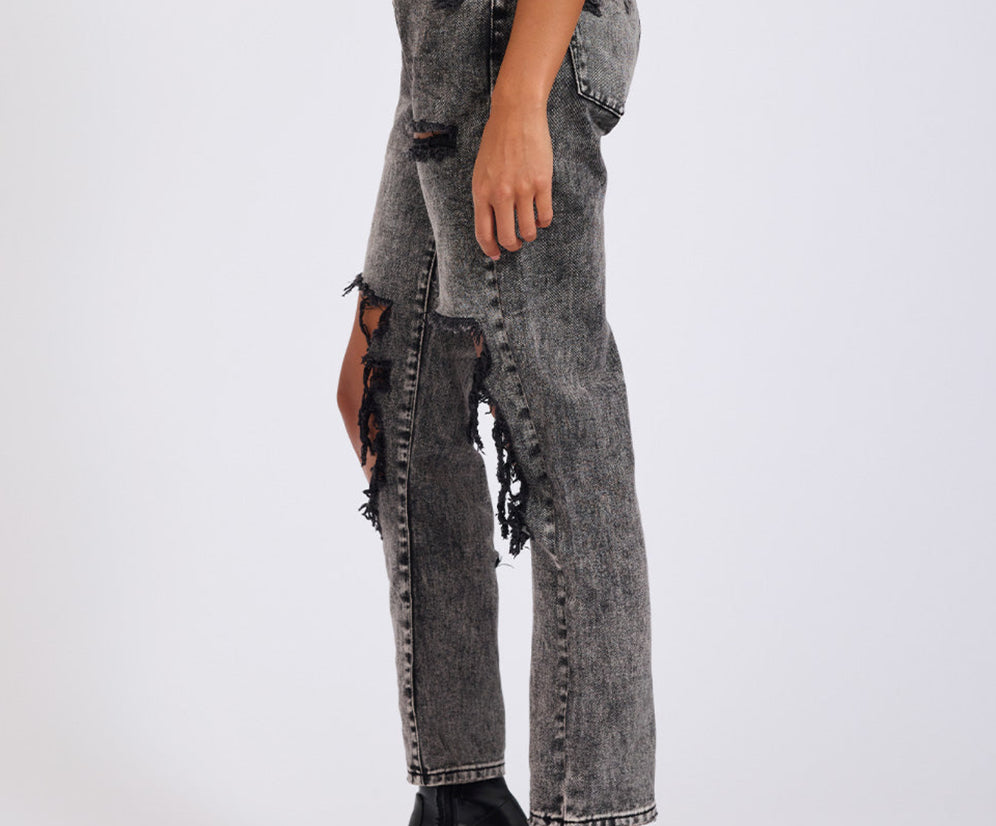 Awesome Baggies High Waist Straight Leg Denim Jeans - Rodeo Grey