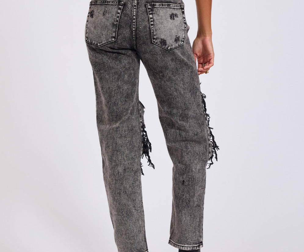 Awesome Baggies High Waist Straight Leg Denim Jeans - Rodeo Grey