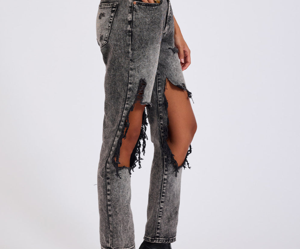 Awesome Baggies High Waist Straight Leg Denim Jeans - Rodeo Grey
