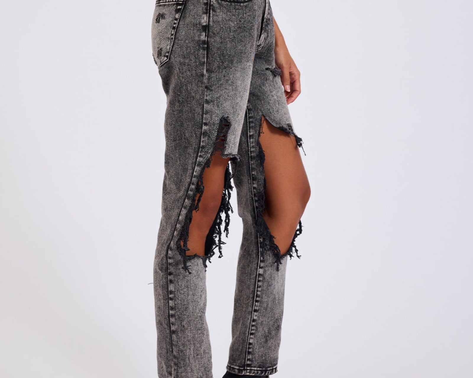 Awesome Baggies High Waist Straight Leg Denim Jeans - Rodeo Grey