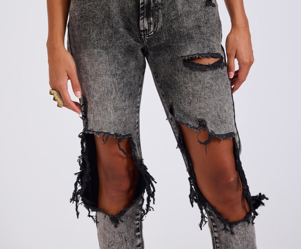 Awesome Baggies High Waist Straight Leg Denim Jeans - Rodeo Grey