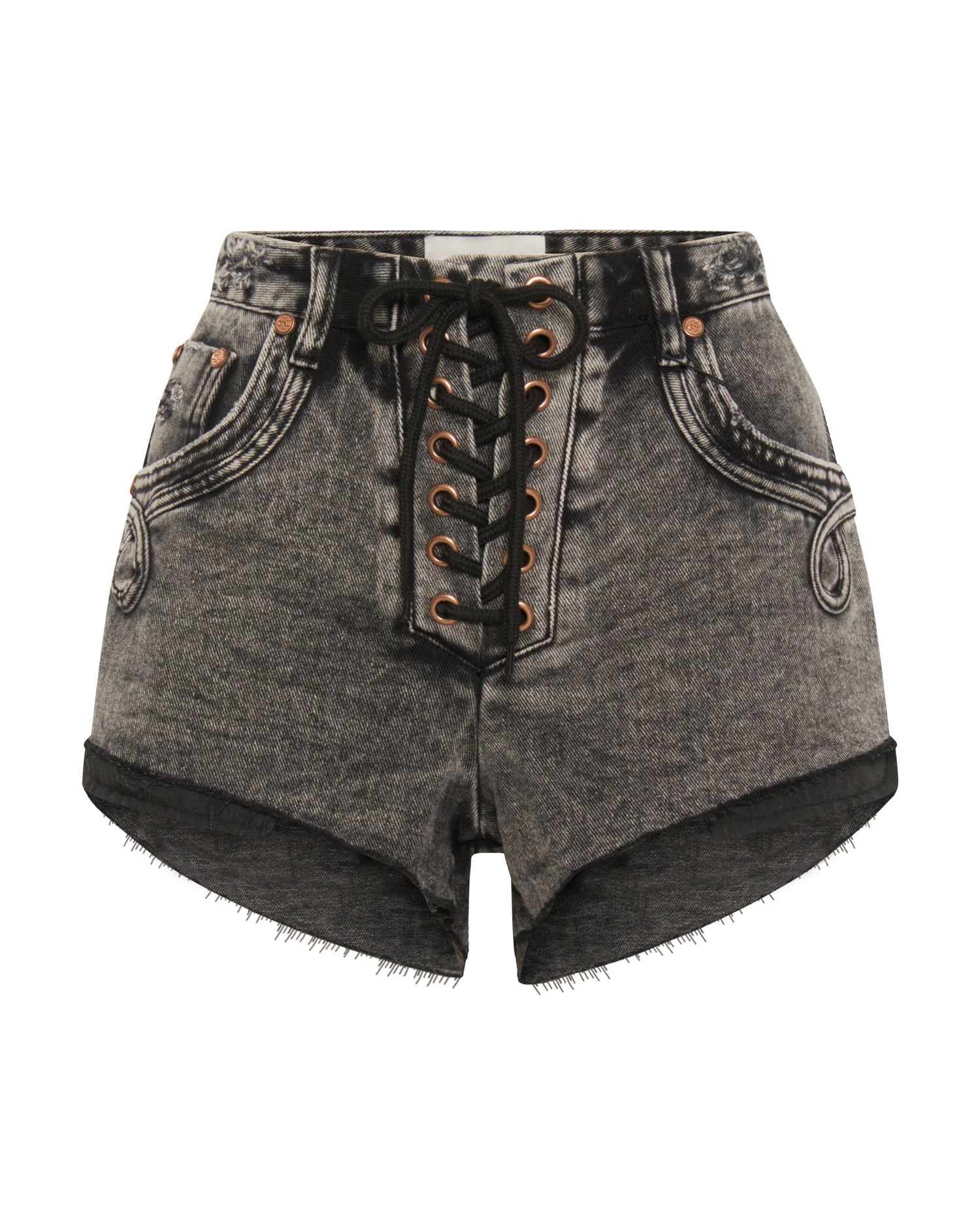 Products LACED UP THE ONE FITTED CHEEKY DENIM SHORTS