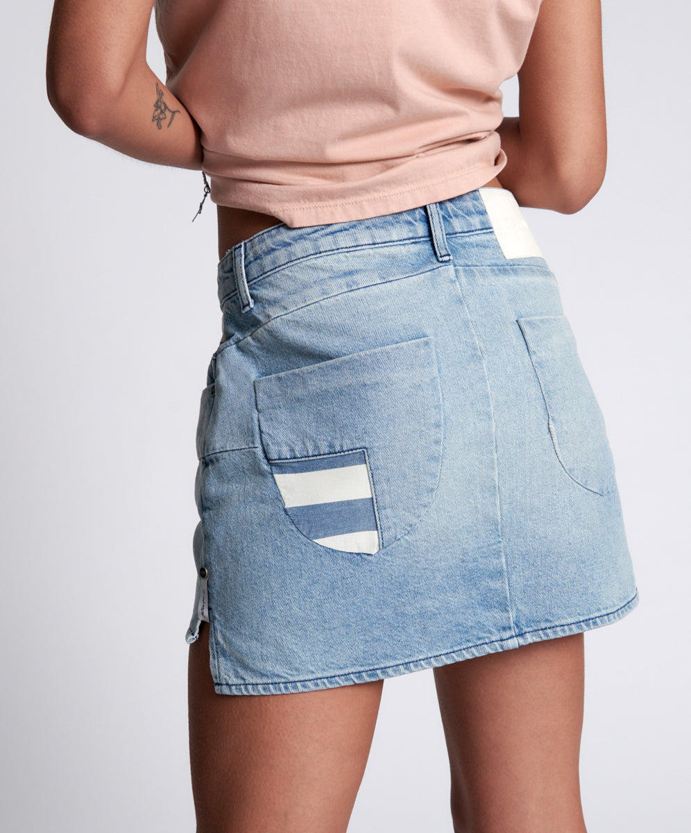 Products JAILBIRD VANGUARD MID RISE RELAXED DENIM MINI SKIR