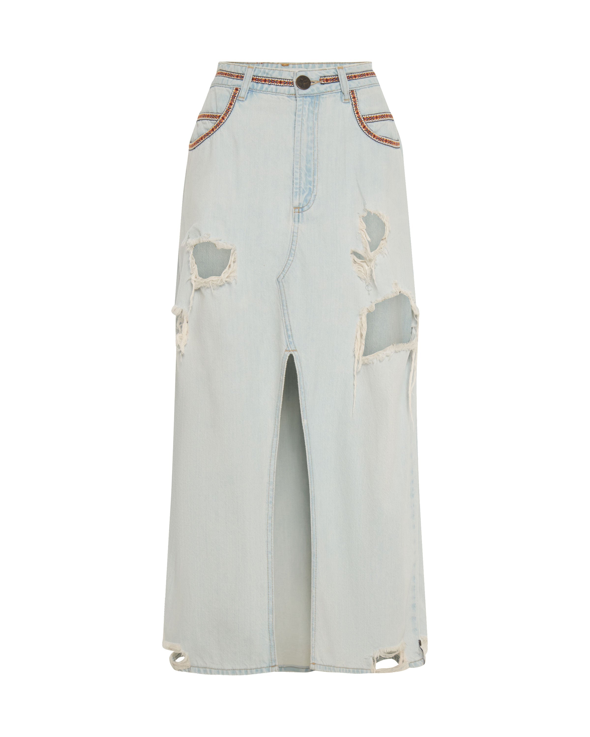 Angel Blue Rocko Long Length Denim Skirt | One Teaspoon