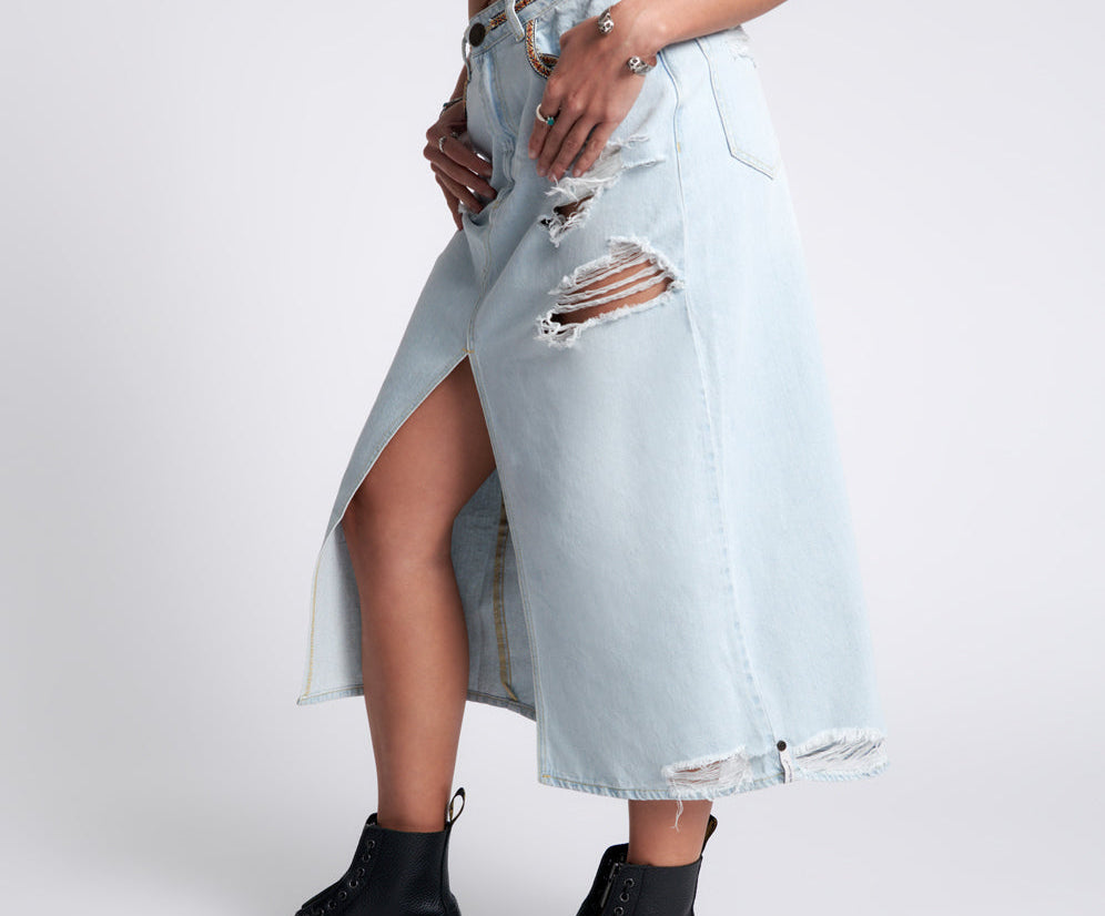 ANGEL BLUE ROCKO LONG LENGTH DENIM SKIRT