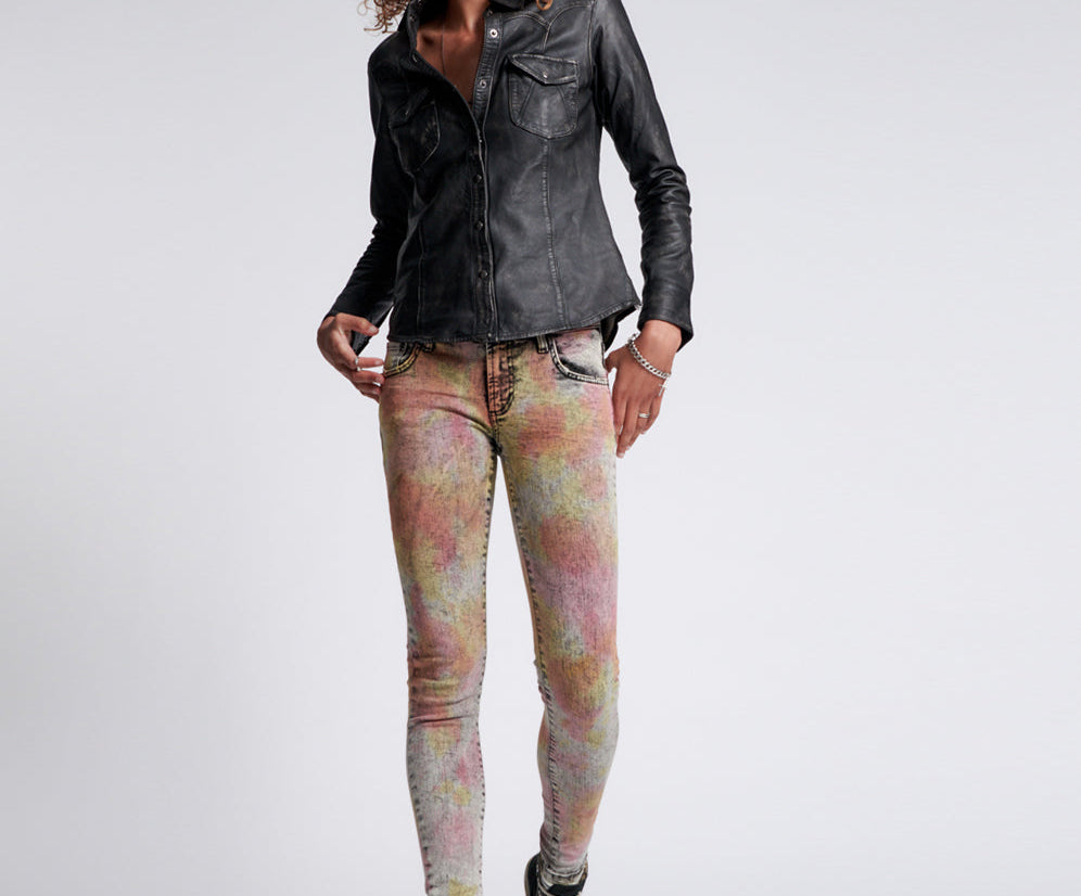 Freebirds Ii Low Waist Stretch Skinny Denim Jeans - Sunset Acid