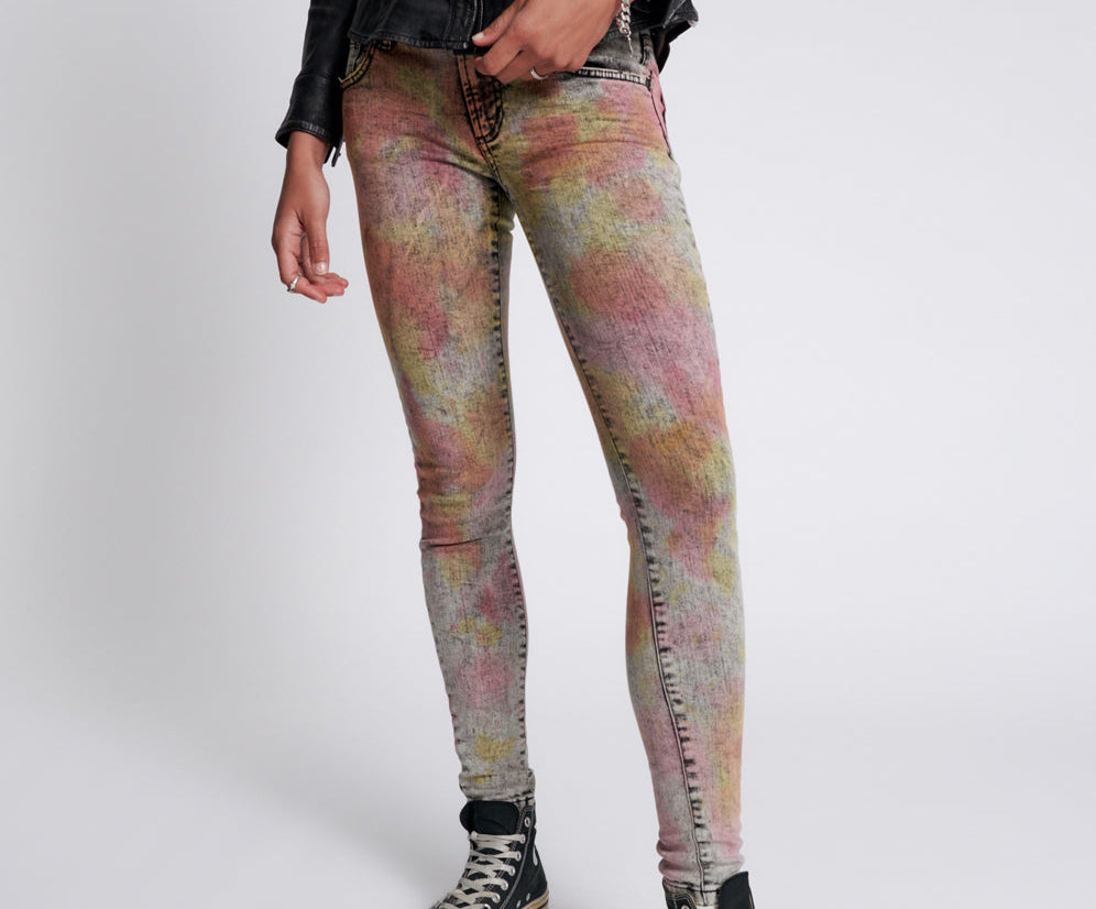 Freebirds Ii Low Waist Stretch Skinny Denim Jeans - Sunset Acid