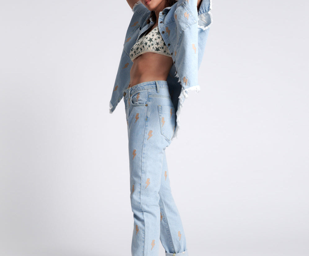 LIGHTNING BOLT AWESOME BAGGIES HIGH WAIST STRAIGHT JEANS
