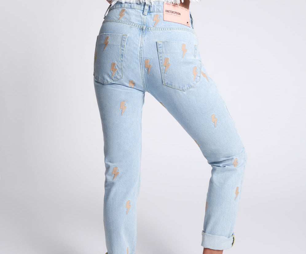 LIGHTNING BOLT AWESOME BAGGIES HIGH WAIST STRAIGHT JEANS