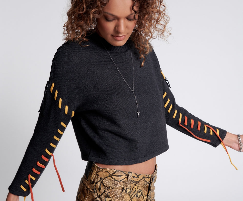 STITCHED UP CROP KNIT SWEATER