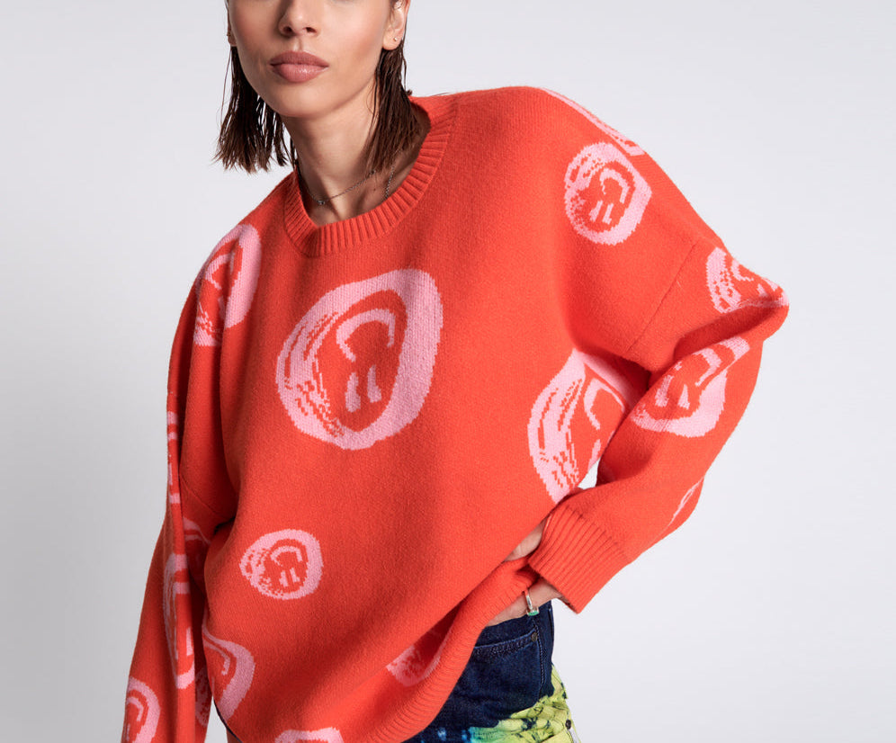 ALL OVER SMILEY KNIT SWEATER