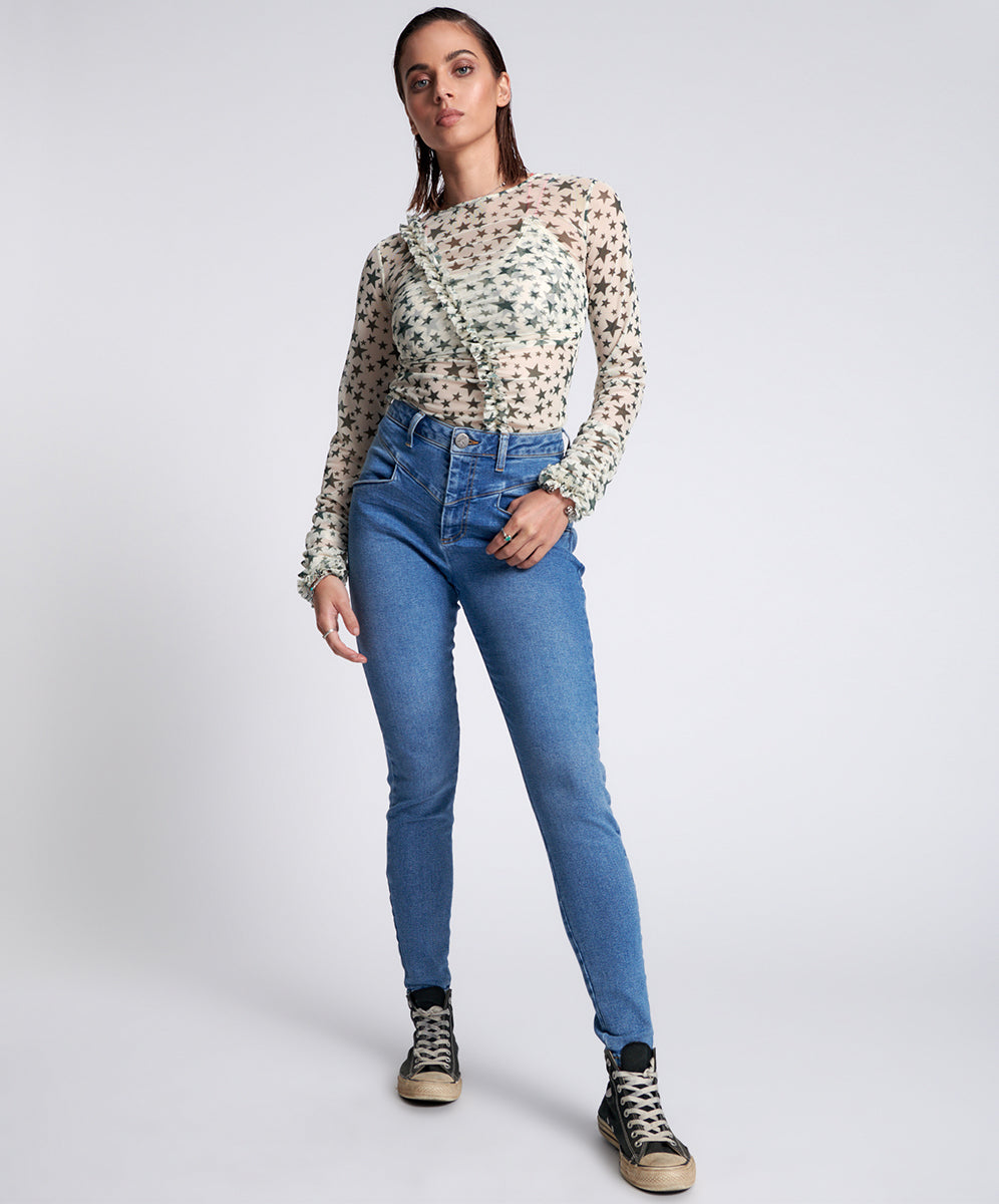 Last Stock Preachers High Waist Skinny Stretch Denim Jeans - Pacifica