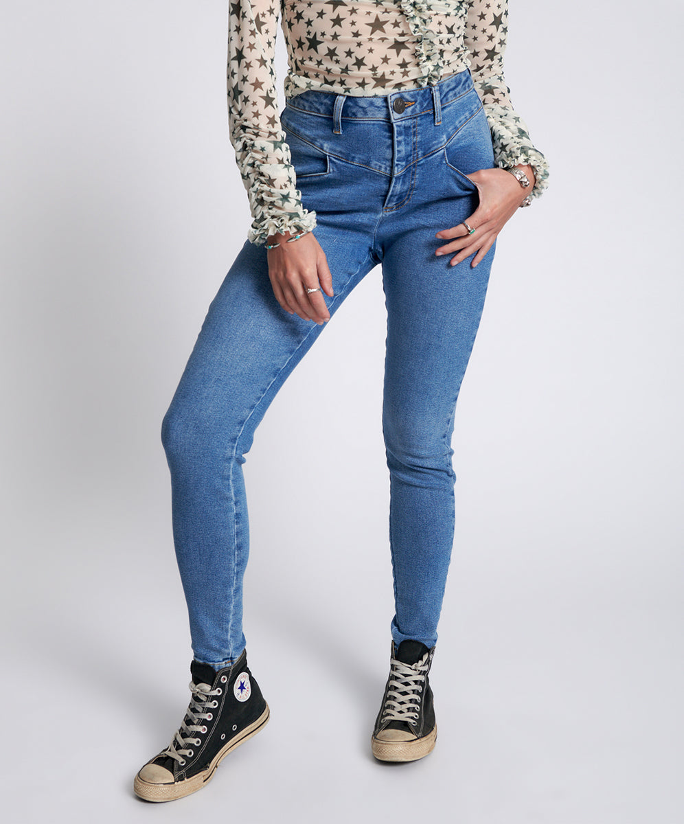 Last Stock Preachers High Waist Skinny Stretch Denim Jeans - Pacifica