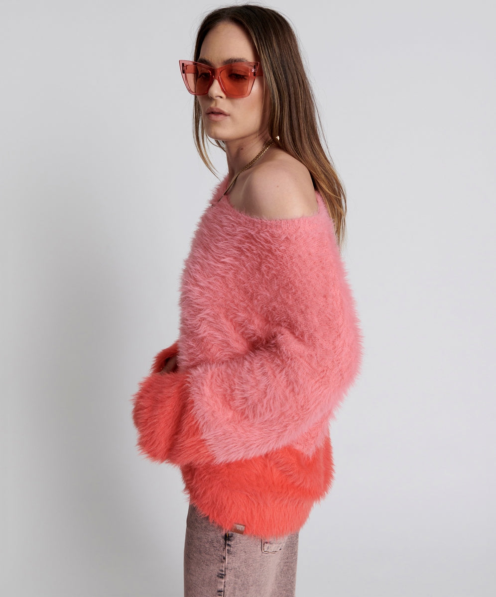 Products FLUFFY COLOUR BLOCK KNIT SWEATER