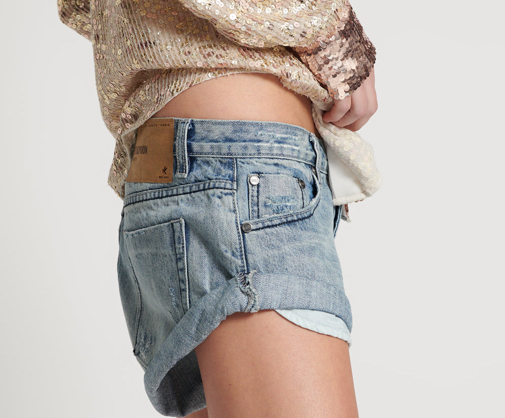 SALTY DOG BANDITS LOW WAIST DENIM SHORTS BLUE