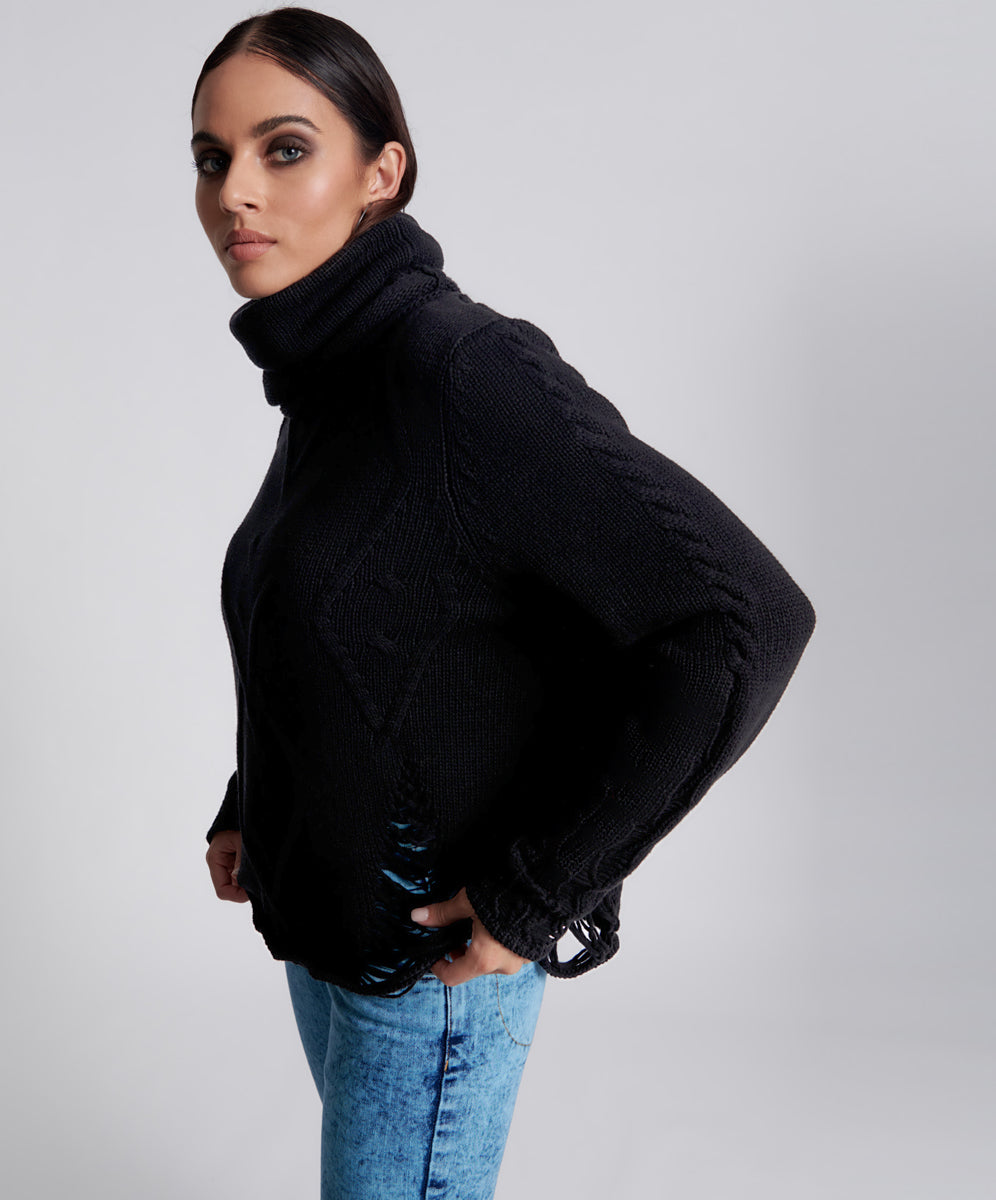 Products Laddered Roll Neck Sweater - Black