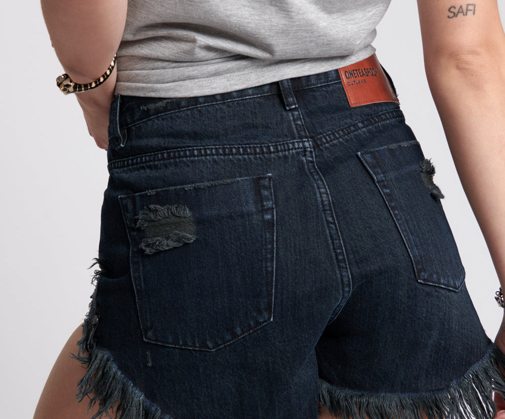 Outlaws Low Waist Mid Length Denim Shorts - Fox Black