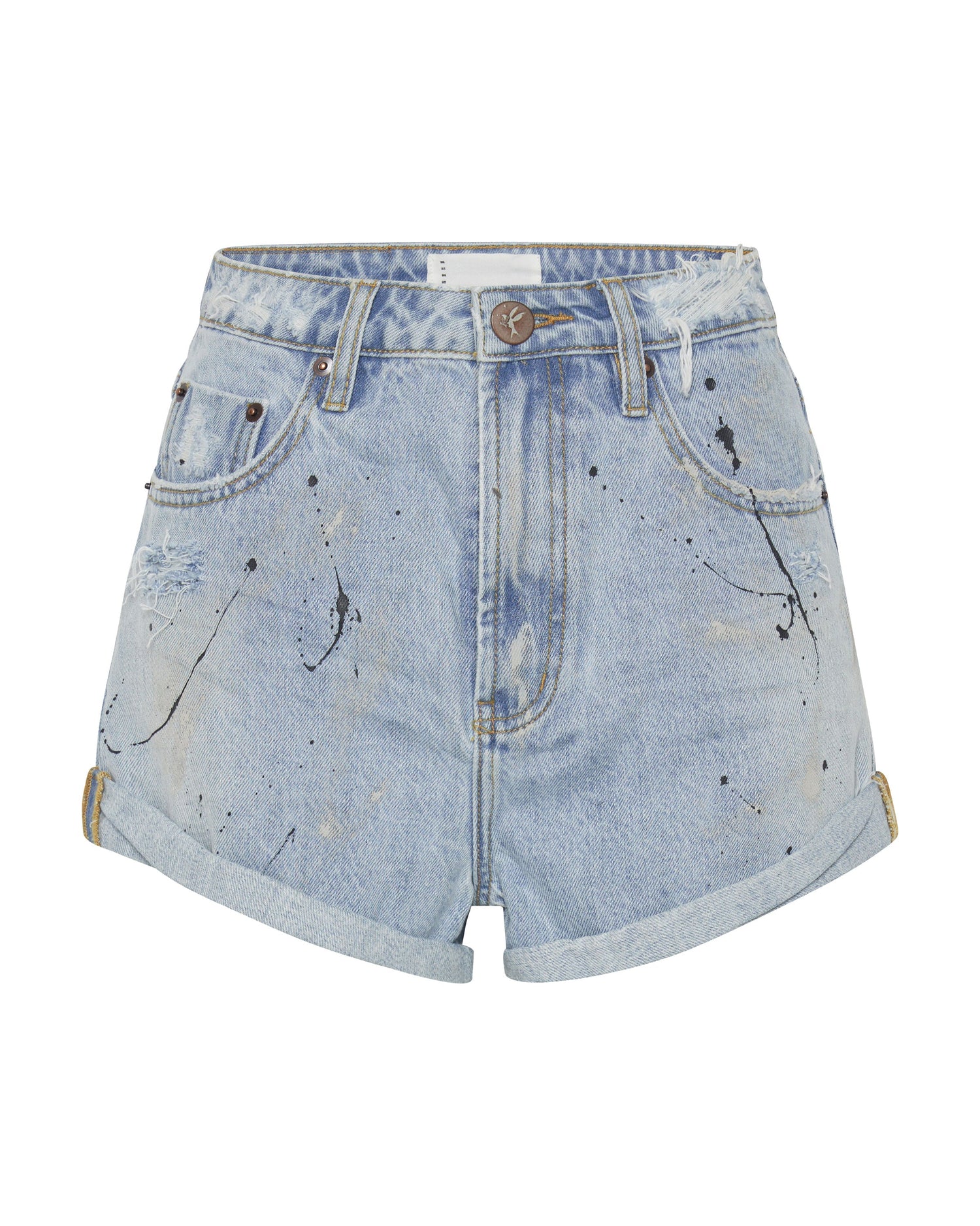 Products Bandits High Waist Denim Shorts - Fleetwood Blue Painted Artiste