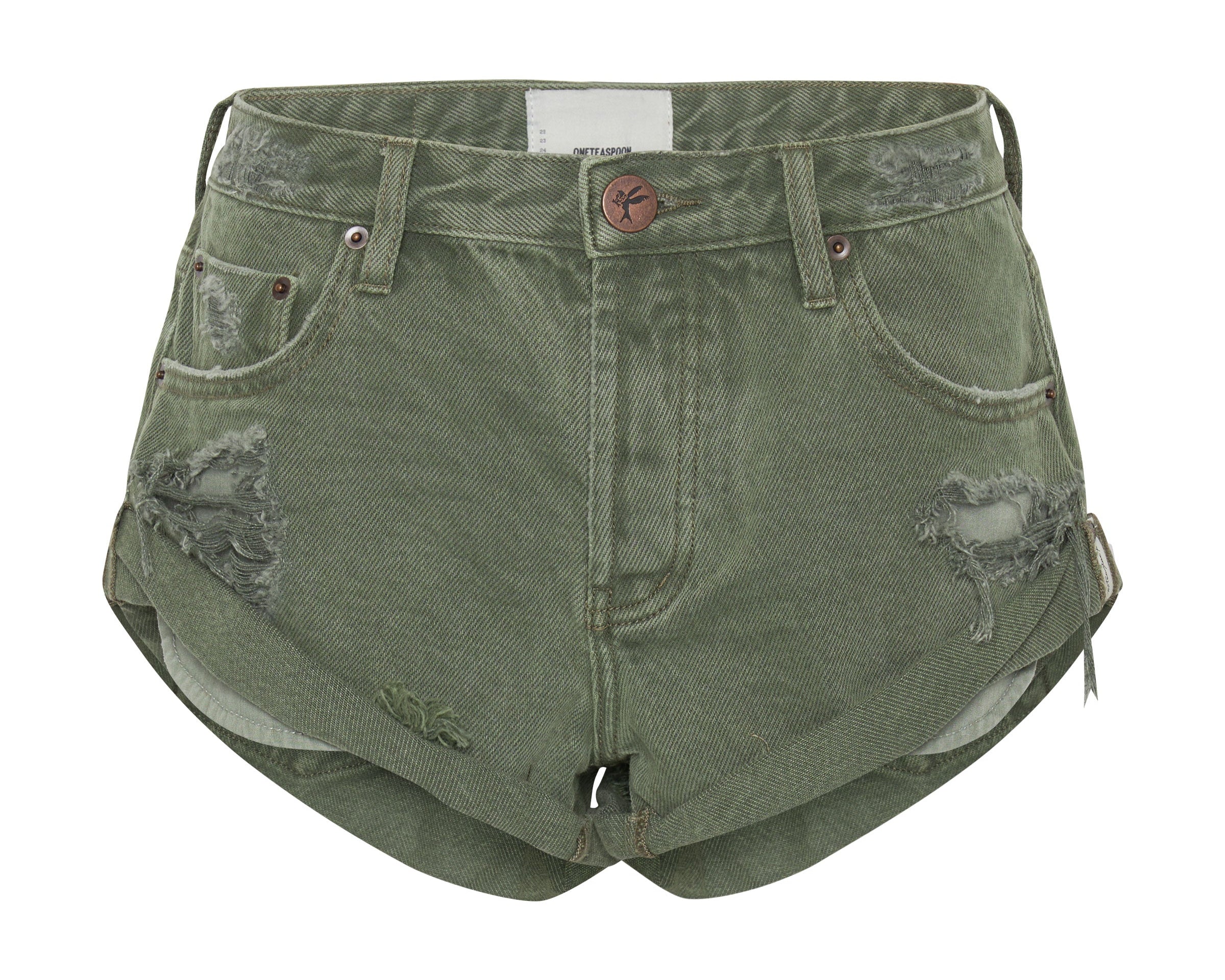 Bandits Low Waist Denim Shorts - Archived Military Khaki