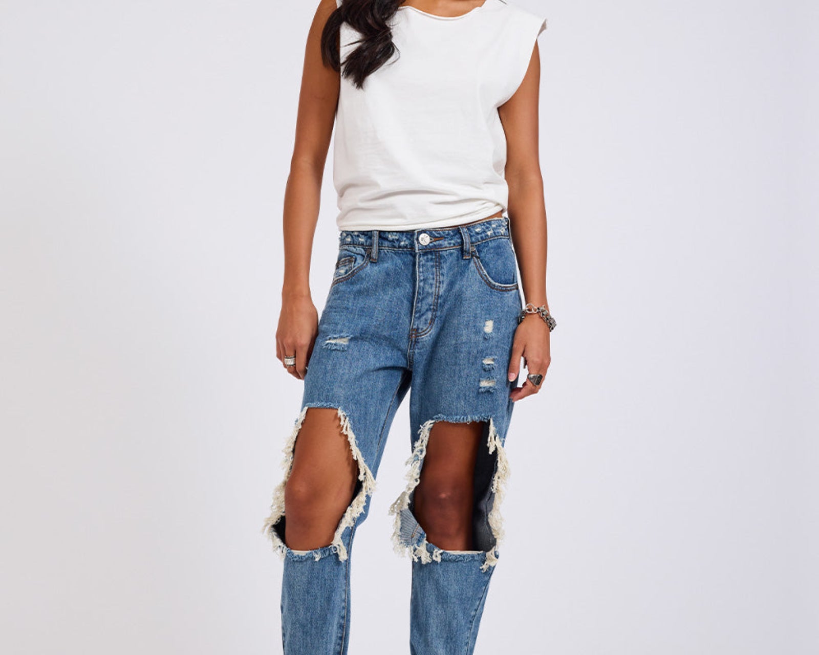 Saints Low Waist Boyfriend Denim Jeans - Johnny Blue