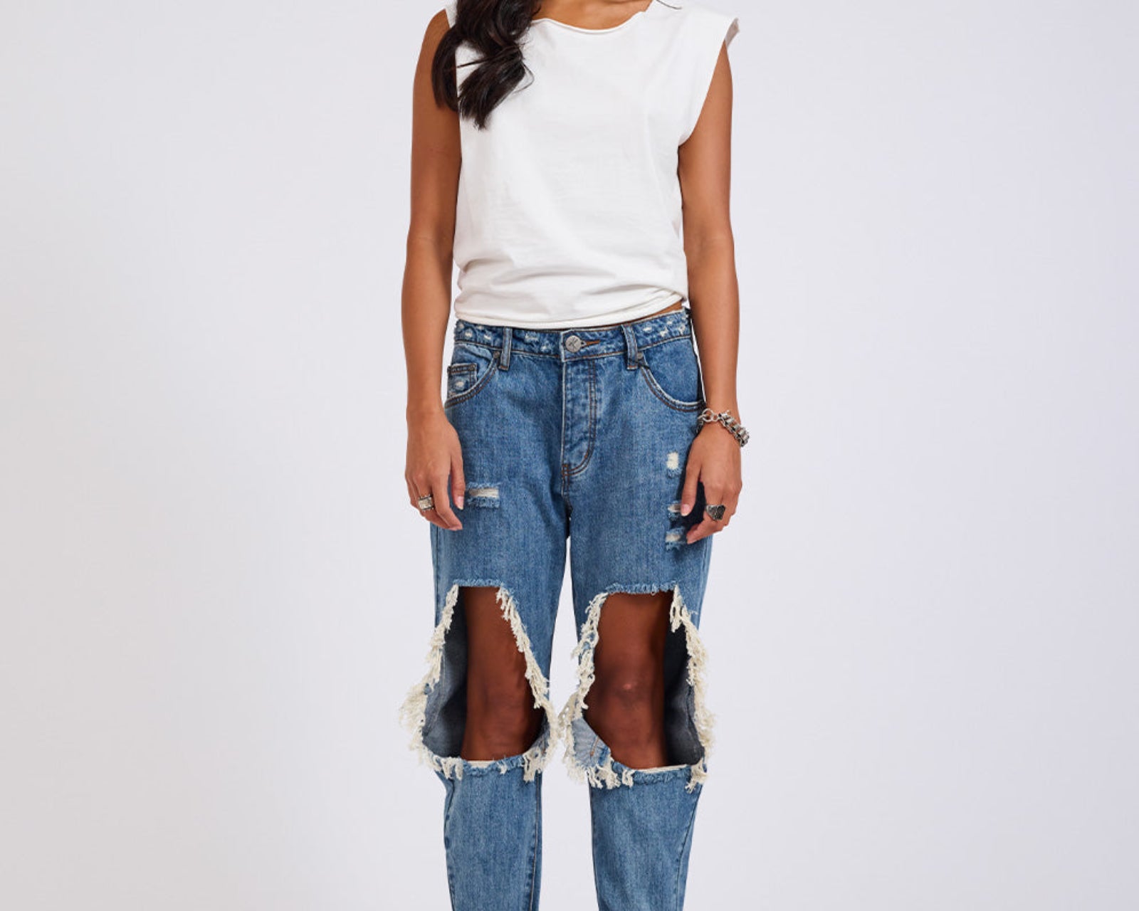 Saints Low Waist Boyfriend Denim Jeans - Johnny Blue