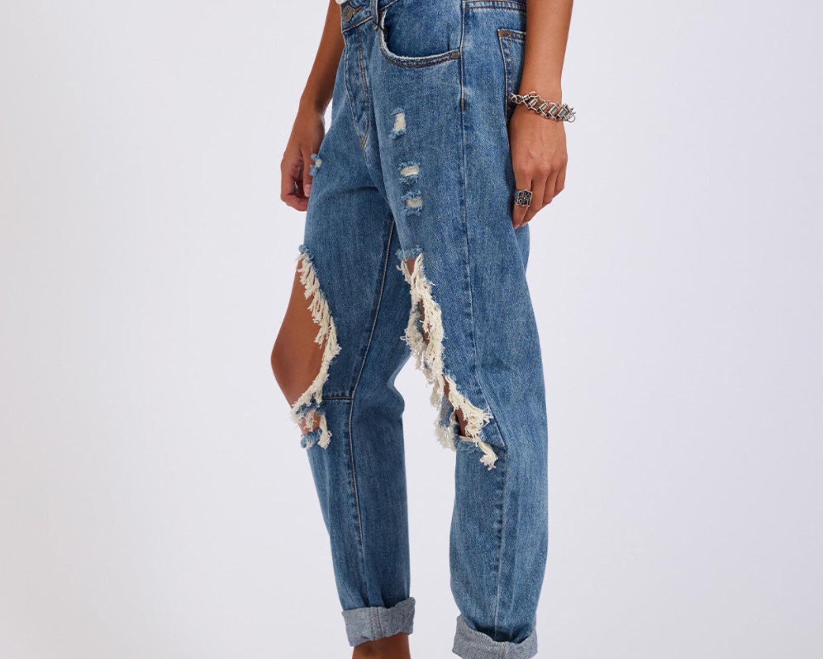 Saints Low Waist Boyfriend Denim Jeans - Johnny Blue