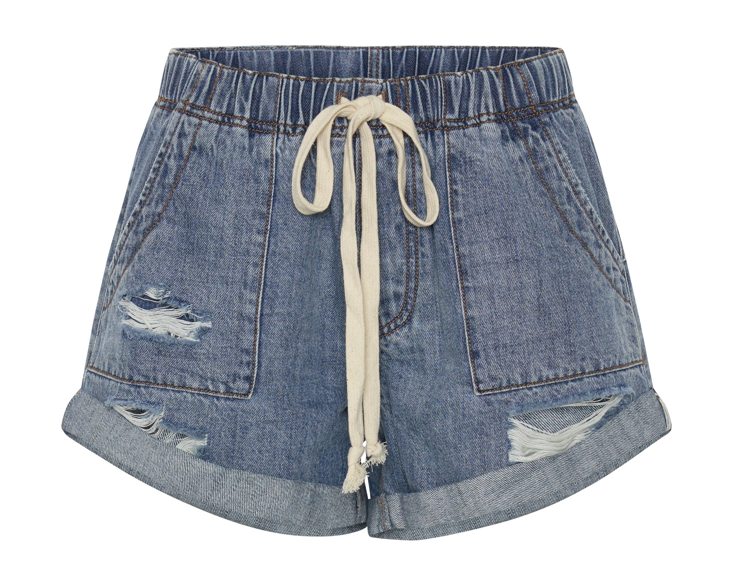 JOHNNY BLUE SHABBY BANDIT DRAWSTRING BOYFRIEND SHORTS