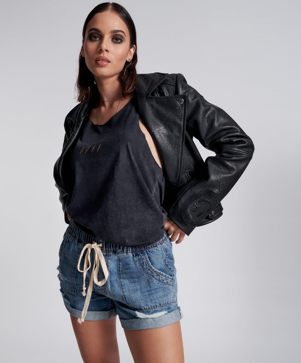 Products JOHNNY BLUE SHABBY BANDIT DRAWSTRING BOYFRIEND SHORTS