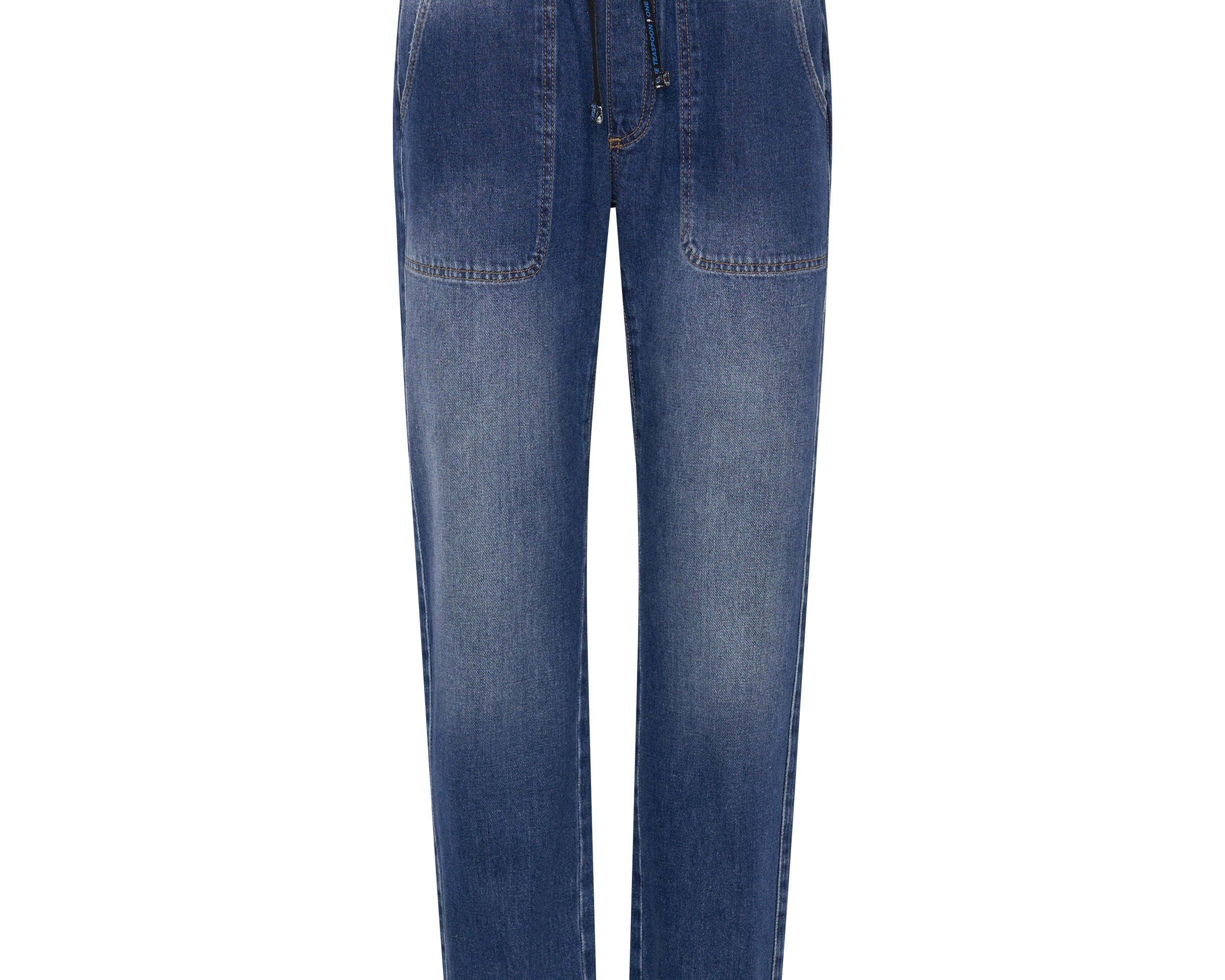 Shabbies Low Waist Drawstring Boyfriend Denim Jeans - Power Blue