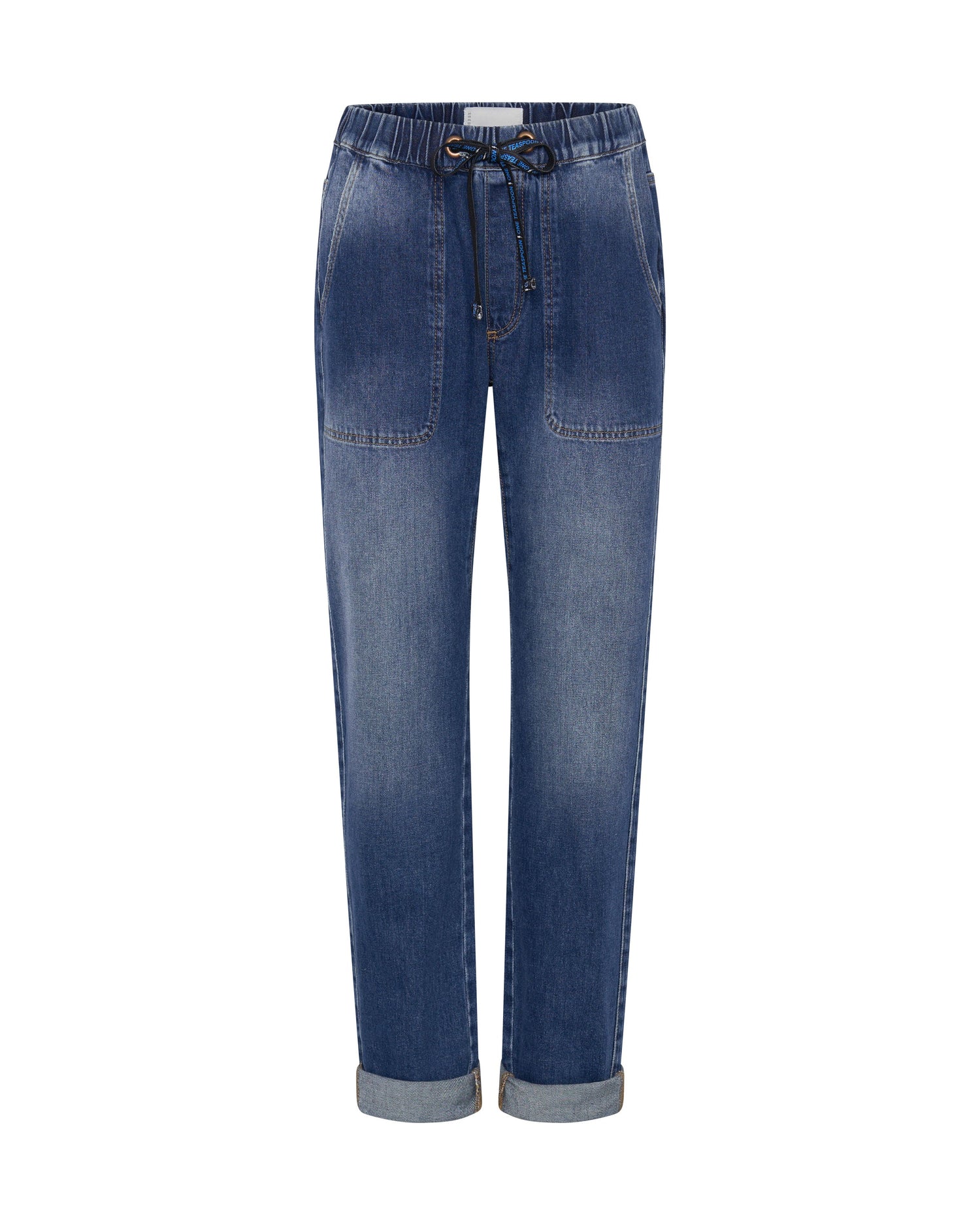 Last Stock Shabbies Low Waist Drawstring Boyfriend Denim Jeans - Power Blue