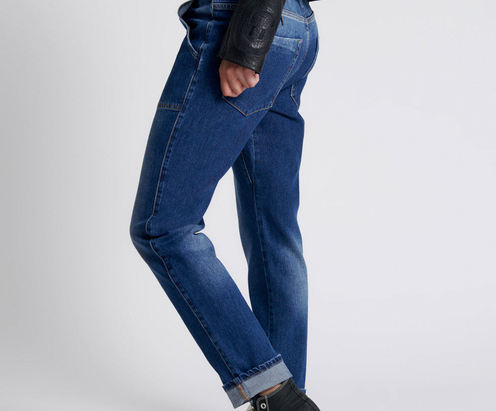 Shabbies Low Waist Drawstring Boyfriend Denim Jeans - Power Blue
