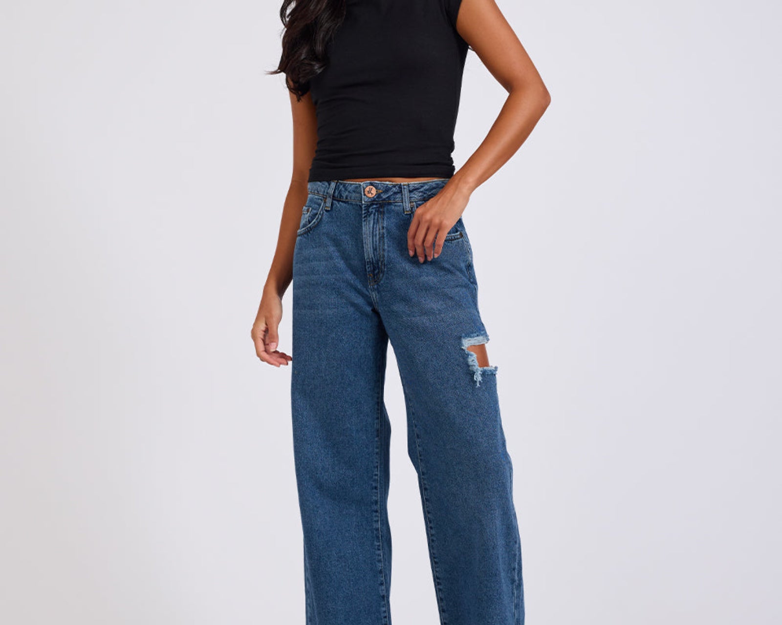 Jackson Mid Waist Wide Leg Denim Jeans - Rosewood