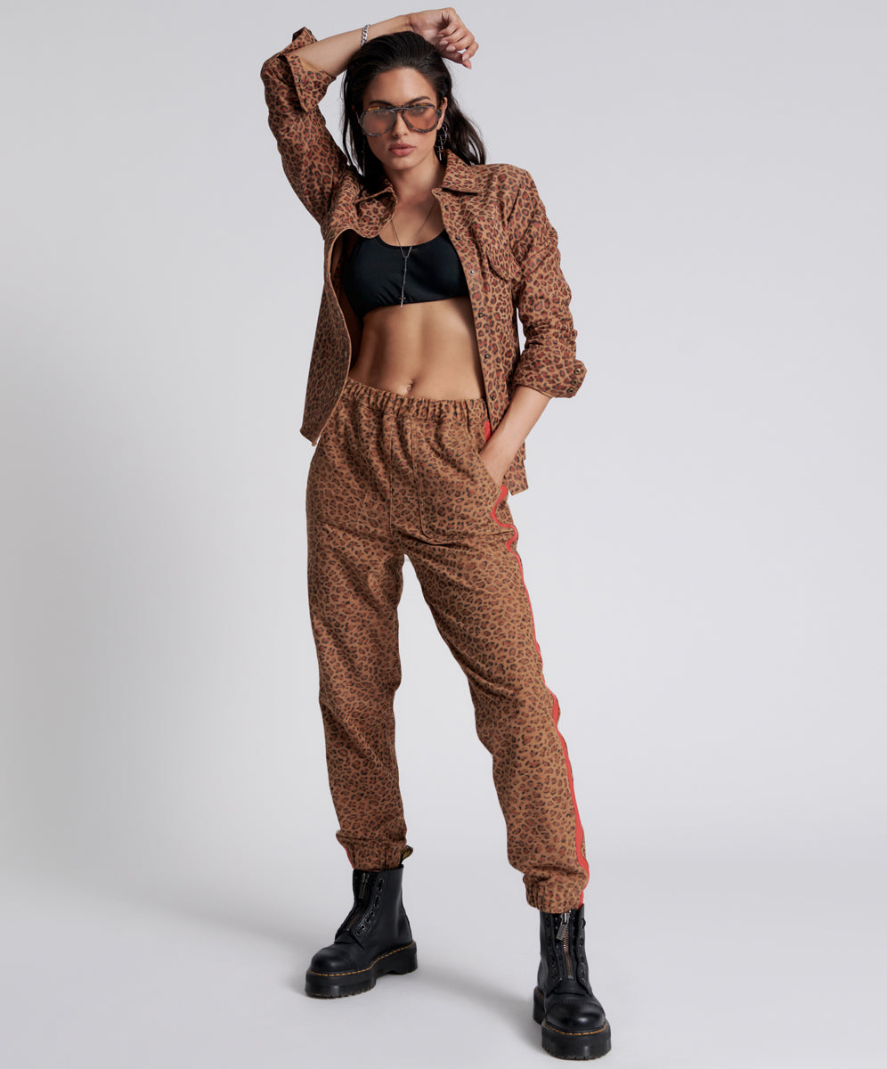 Last Stock Wild Thing Suede Shabbies Drawstring Boyfriend Pants - Cheetah