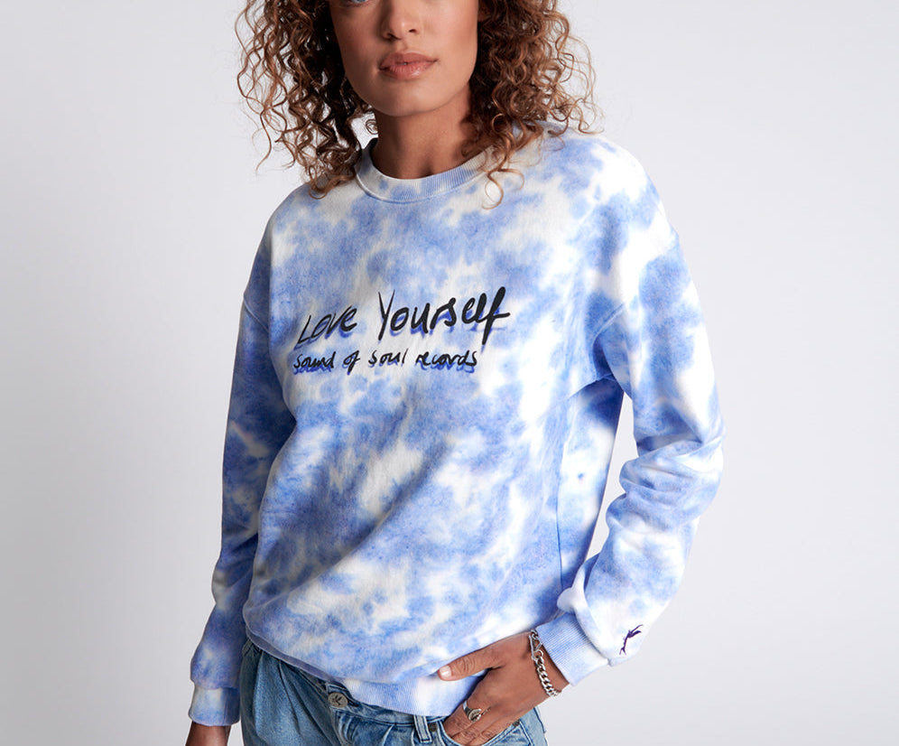 LOVE YOURSELF SOS TIE DYE SWEATER