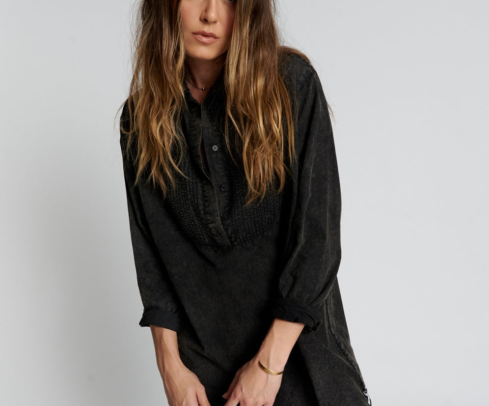 BLACKOUT TUXEDO SHIRT DRESS