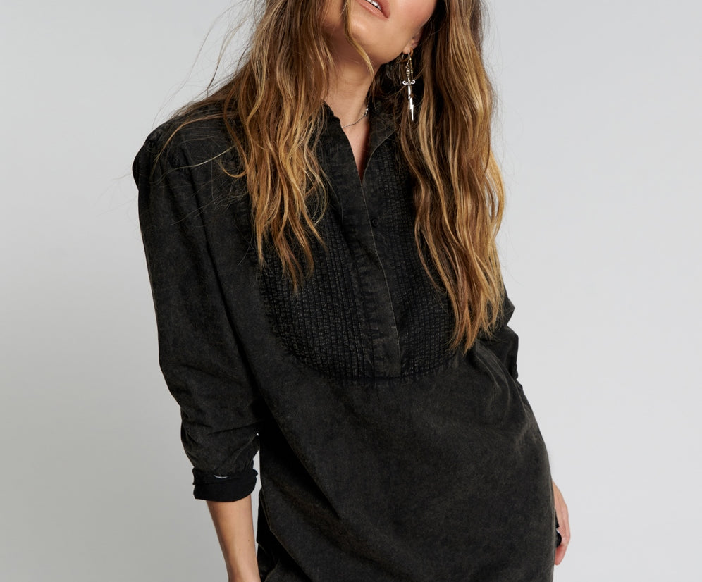 BLACKOUT TUXEDO SHIRT DRESS