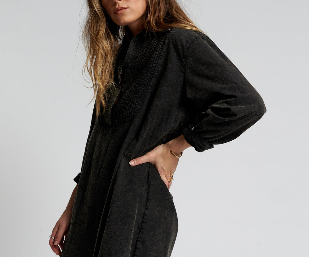 BLACKOUT TUXEDO SHIRT DRESS