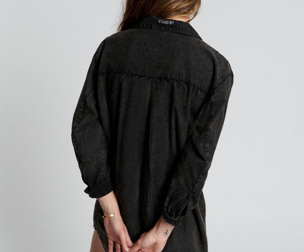 BLACKOUT TUXEDO SHIRT DRESS