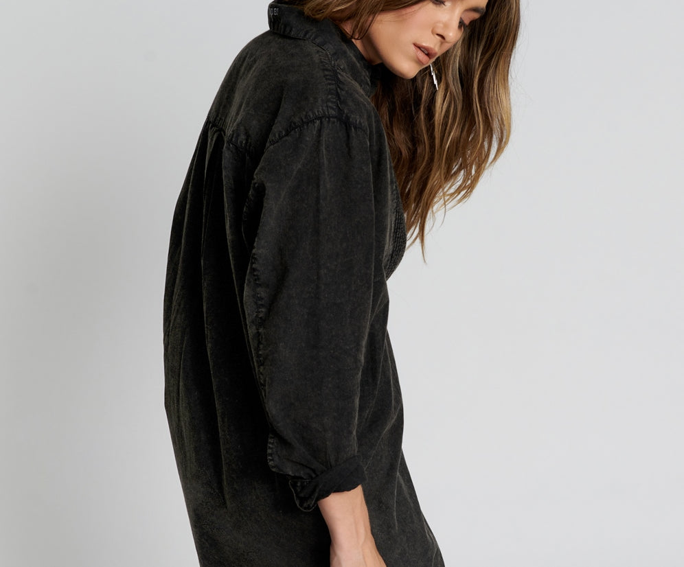 BLACKOUT TUXEDO SHIRT DRESS