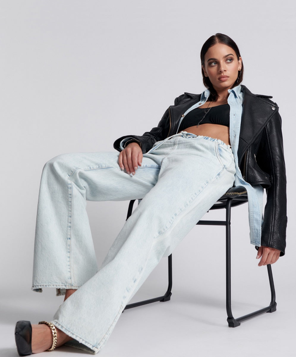 Last Stock Roadhouse Wide Leg Drawstring Denim Jeans - Florence
