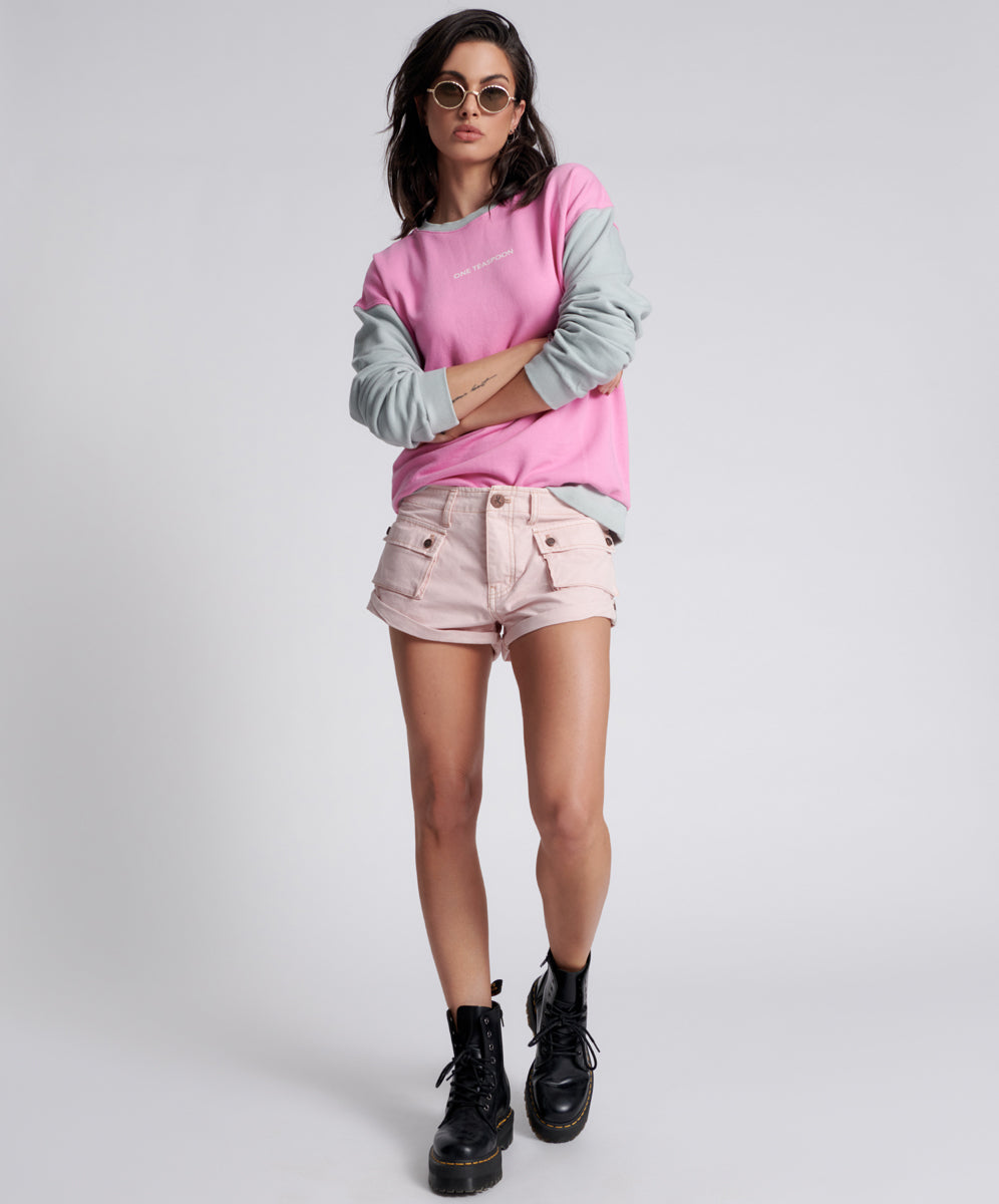 Products Cadet Bandits Low Waist Denim Shorts - Blush Pink